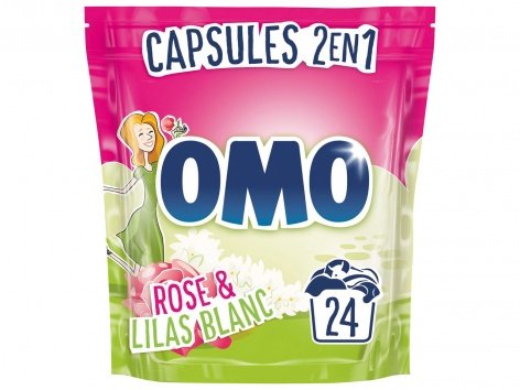 Omo capsules 2 en 1 Rose & lilas blanc