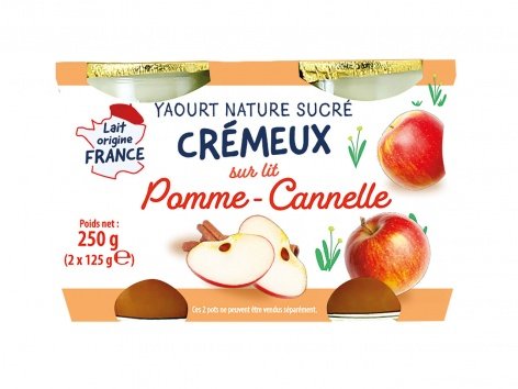 2 yaourts sur lit pomme cannelle