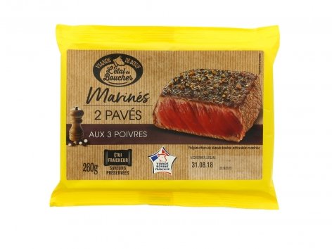 2 pavés de boeuf marinés aux 3 poivres