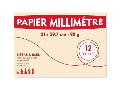 Pochette dessin blanc, papier millimétré ou papier calque 12 feuilles