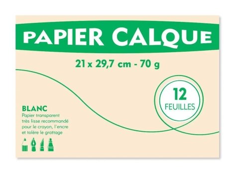 Pochette dessin blanc, papier millimétré ou papier calque 12 feuilles