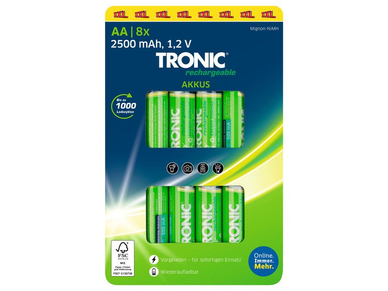Piles AA ou AAA Accu Ni-MH Ready 2 Use, 1,2 V, 8 pièces