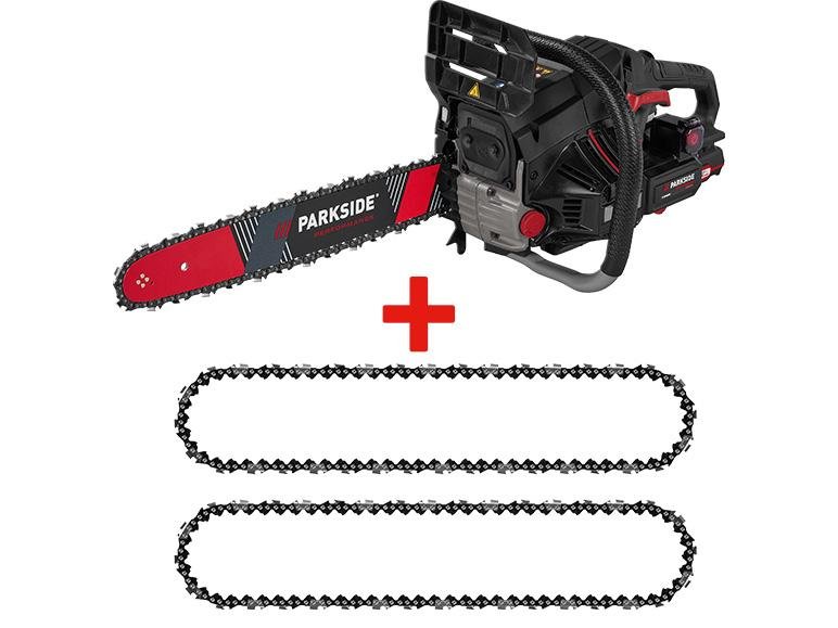 Tronçonneuse à essence avec démarrage électrique + 2 Chaînes de rechange 18"