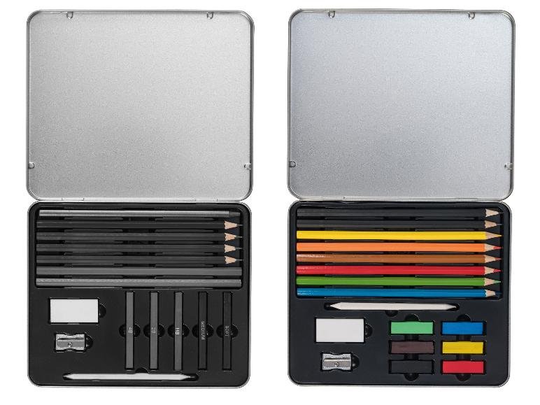 Set d’esquisse et de dessin ou coffret de crayons de couleur