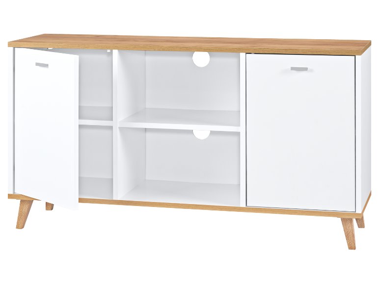 Meuble bas Corfu, 113 x 60,5 x 33 cm, blanc/imitation chêne