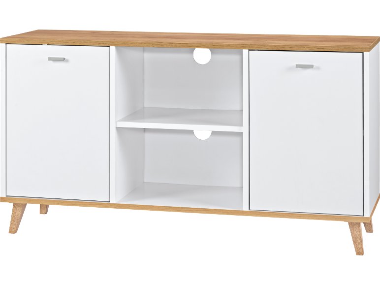 Meuble bas Corfu, 113 x 60,5 x 33 cm, blanc/imitation chêne