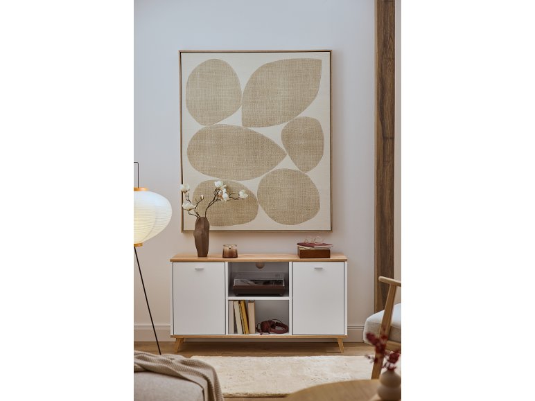 Meuble bas Corfu, 113 x 60,5 x 33 cm, blanc/imitation chêne