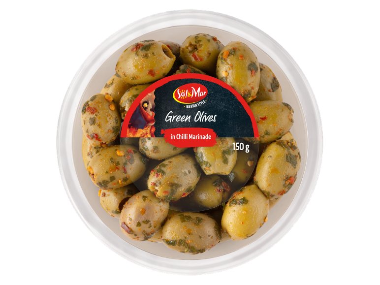 Olives vertes marinées au piment