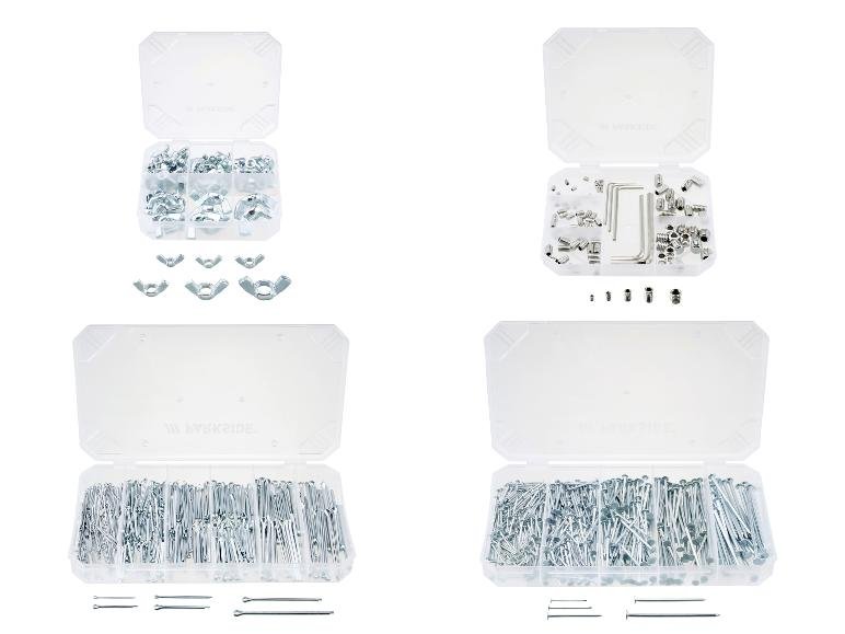 Assortiment d'écrous à oreilles ou de vis sans tête ou de goupilles fendues ou de clous