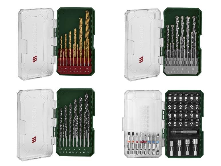 Set de forets hélicoïdaux HSS, forets à béton, forets à bois et embouts de vissage