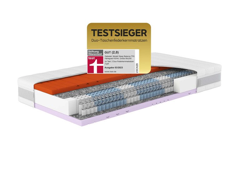 Matelas à ressorts ensachés, 7 zones, H2/H3 ou H3/H4