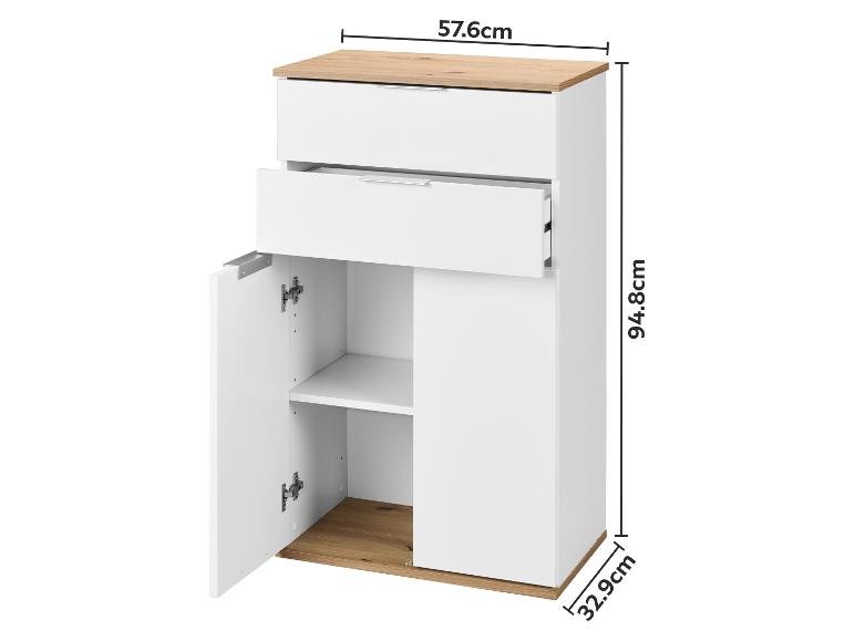 Meuble bas, 57,6 x 32,9 x 94,8 cm, blanc/imitation chêne