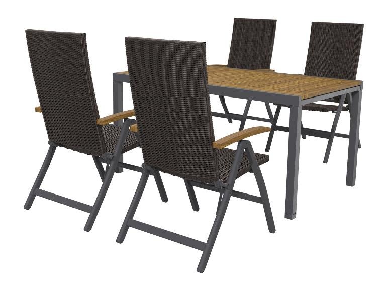 Ensemble en résine tressée « Valencia », 5 pièces - table extensible & 4 fauteuils pliants