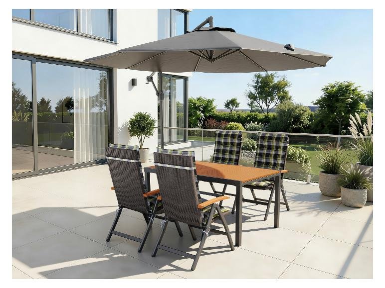 Ensemble en résine tressée « Valencia », 5 pièces - table extensible & 4 fauteuils pliants