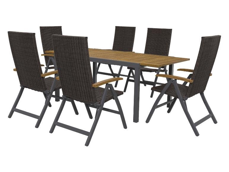 Ensemble tressé « Valencia », 7 pièces - table extensible & 6 fauteuils pliants