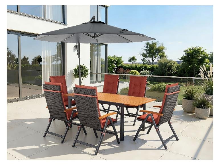 Ensemble tressé « Valencia », 7 pièces - table extensible & 6 fauteuils pliants