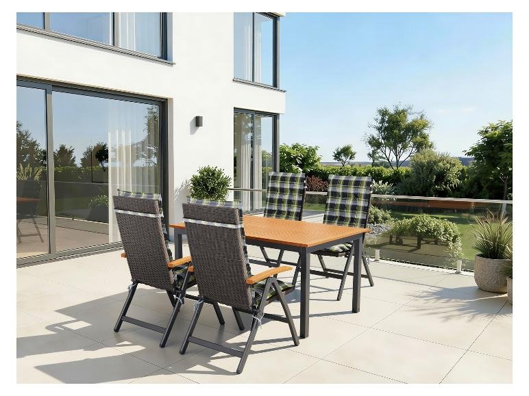 Table de jardin + Lot de 4 fauteuils pliants tressés Valencia