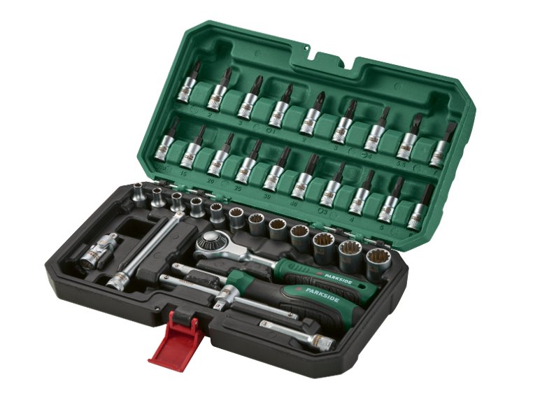 Coffret de clés à douilles avec cliquet à tête orientable