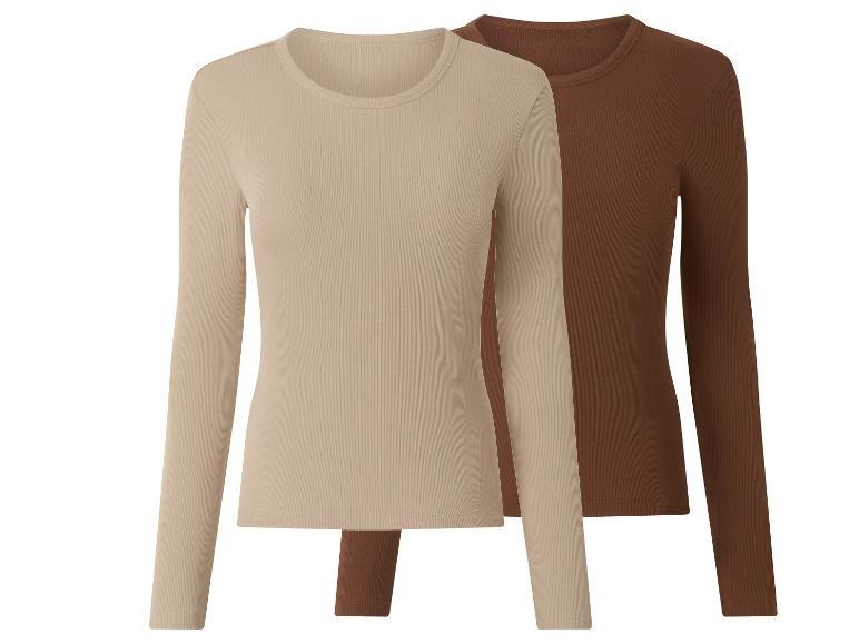 T-shirts à manches longues côtelés pour femmes, lot de 2
