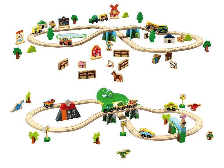 Set de chemin de fer en bois : Ferme ou Dinosaures
