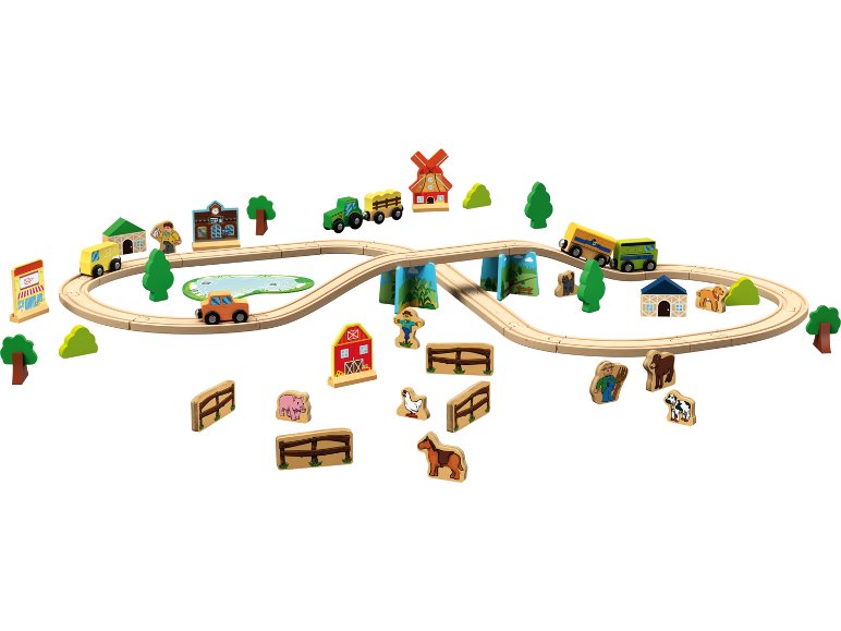 Set de chemin de fer en bois : Ferme ou Dinosaures