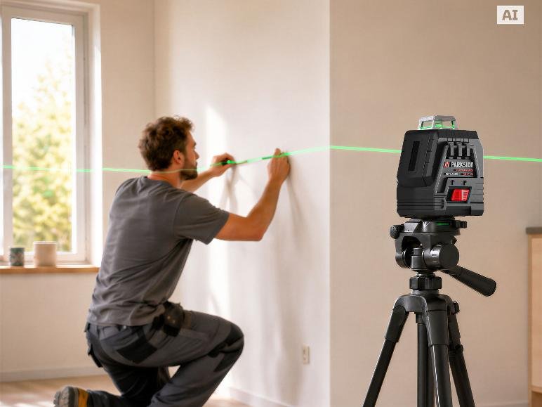 Niveau laser en croix sans fil 360° 4V, PKLLP 360 B3, avec batterie intégrée et câble de charge