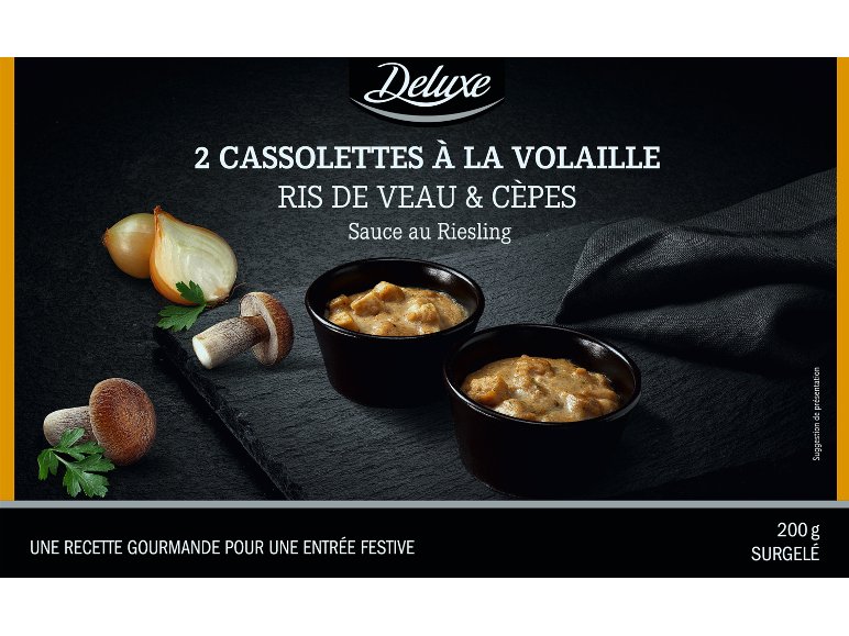 2 cassolettes à la volaille ris de veau et cèpes