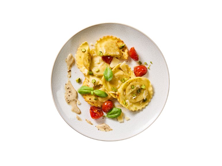 Raviolis burrata pistache pesto