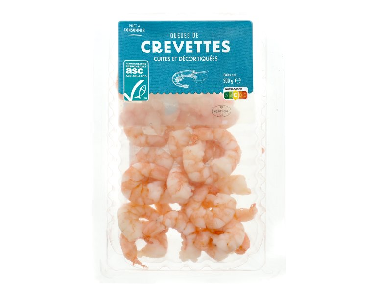 Queues de crevettes cuites et décortiquées