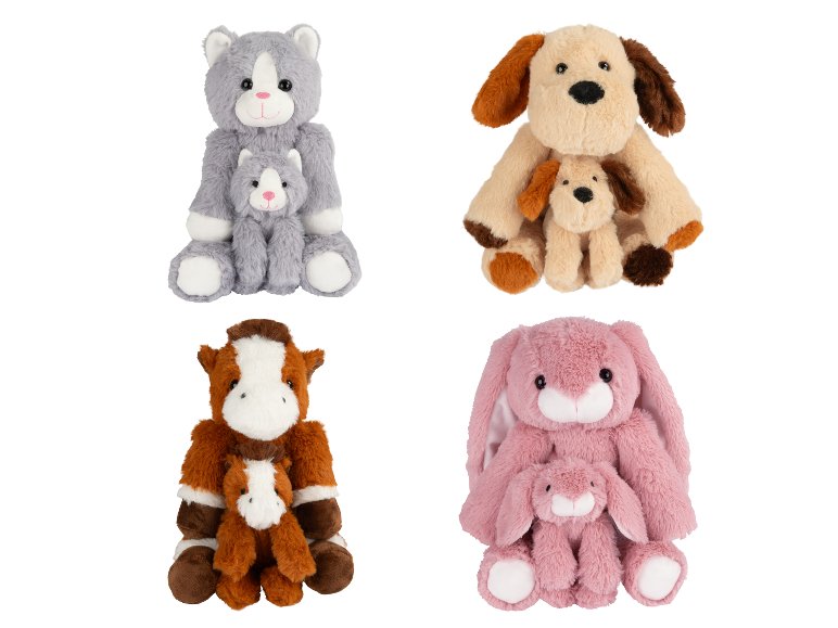 Peluche maman avec bébé Chat ou Chien ou Cheval ou Lapin