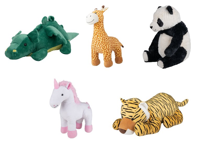 Peluche dragon ou licorne ou girafe ou panda ou tigre