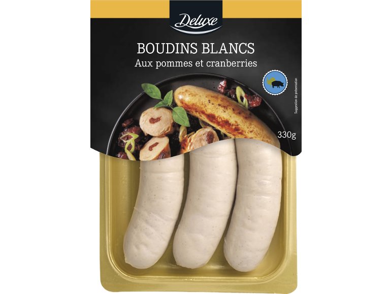 Boudins blancs aux pomme et cranberry.