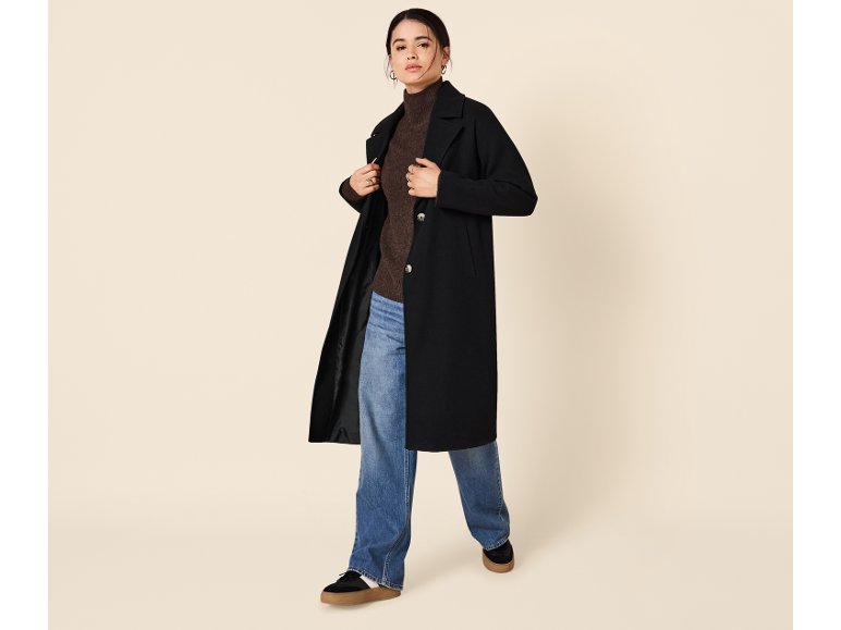 Manteau long aspect laine femme