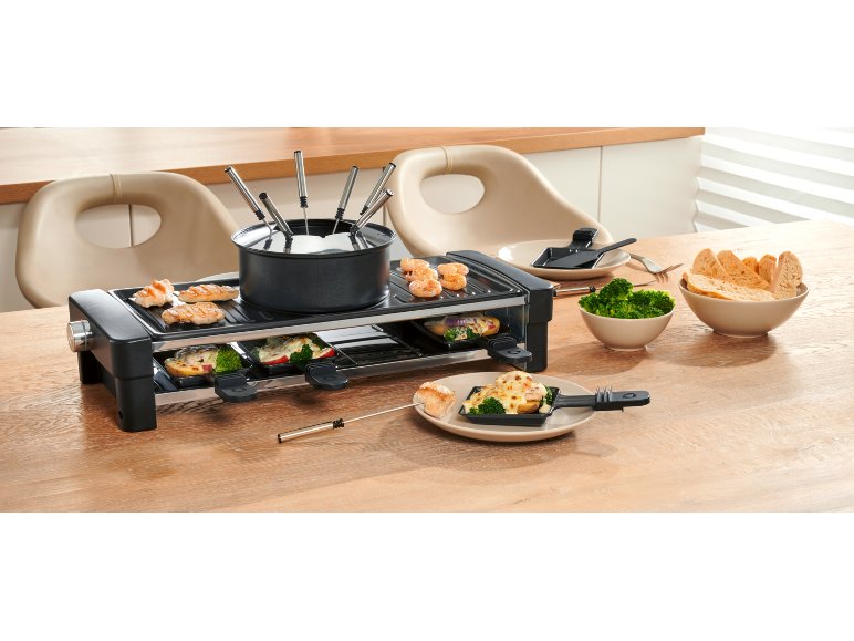 Appareil à raclette, gril et fondue, 8 personnes