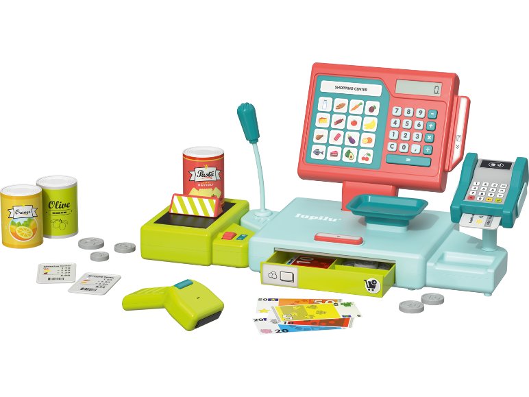 Caisse enregistreuse et café pour enfants en plastique.