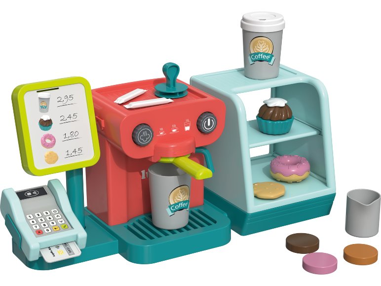 Caisse enregistreuse et café pour enfants en plastique.