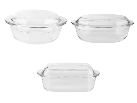 Plat à four en verre avec couvercle