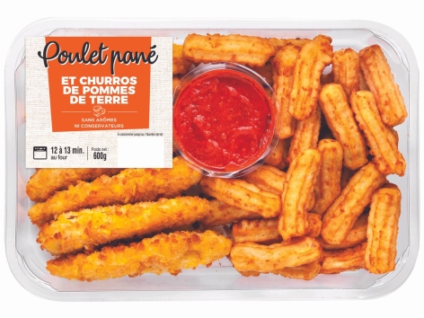 Poulet pané et churros de pommes de terre